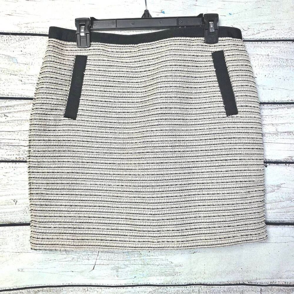 Loft Black White Metallic Stripe Tweed Skirt 10